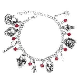 Horror Charm Bracelet with Red Crystal Beads